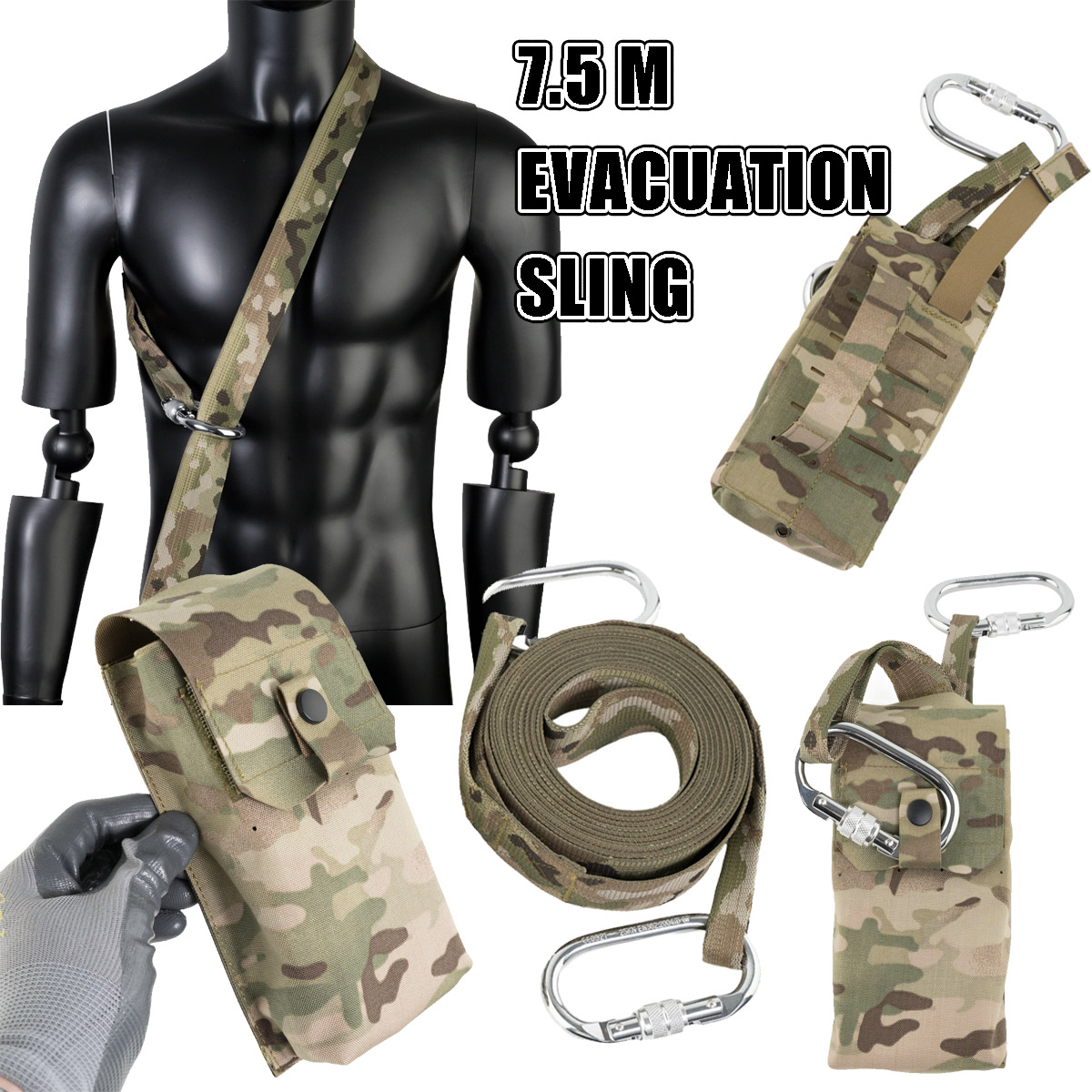 Outdoor Hunting Gear Storage - Tactical 7m Evacuation sling with Storage